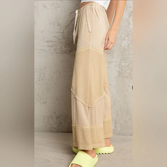 NEW POL Loose Knit Pants~Ribbed Contrast ~ Pale Yellow ~ Sm/Md & Md/Lg Available - Picture 2 of 4